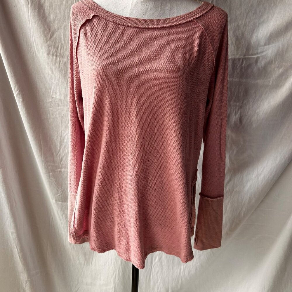 We The Free |  Womens Pink Waffle Knit Long Sleeve Top | Size Medium